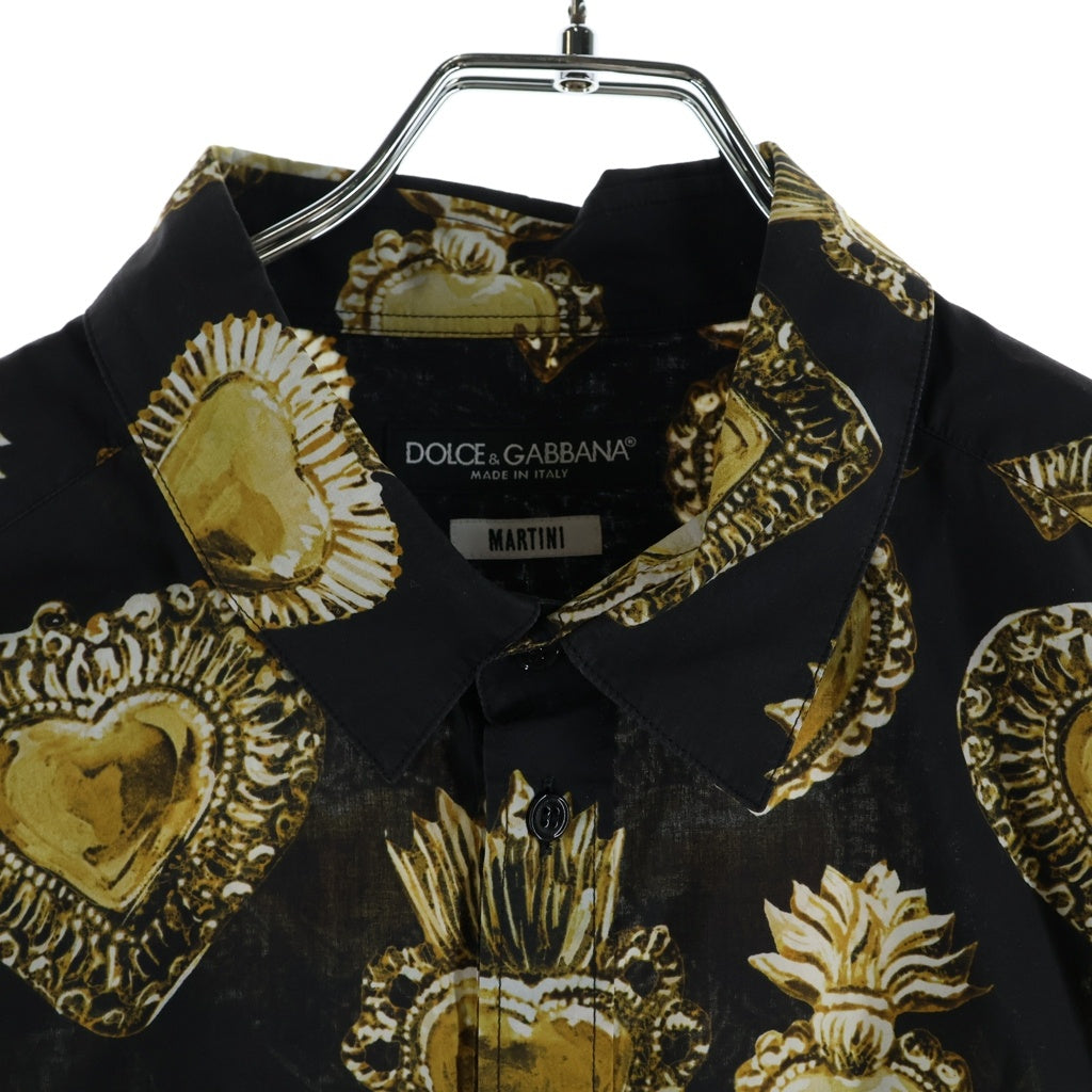 DOLCE & GABBANA(ドルチェアンドガッバーナ) ハート総柄 ボタンアップ襟付き長袖シャツ ブラック/イエロー G5EJ1T HS5D8