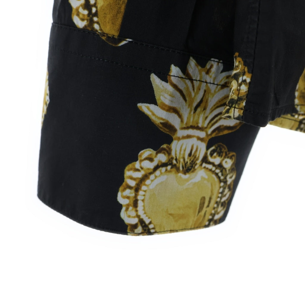 DOLCE & GABBANA(ドルチェアンドガッバーナ) ハート総柄 ボタンアップ襟付き長袖シャツ ブラック/イエロー G5EJ1T HS5D8