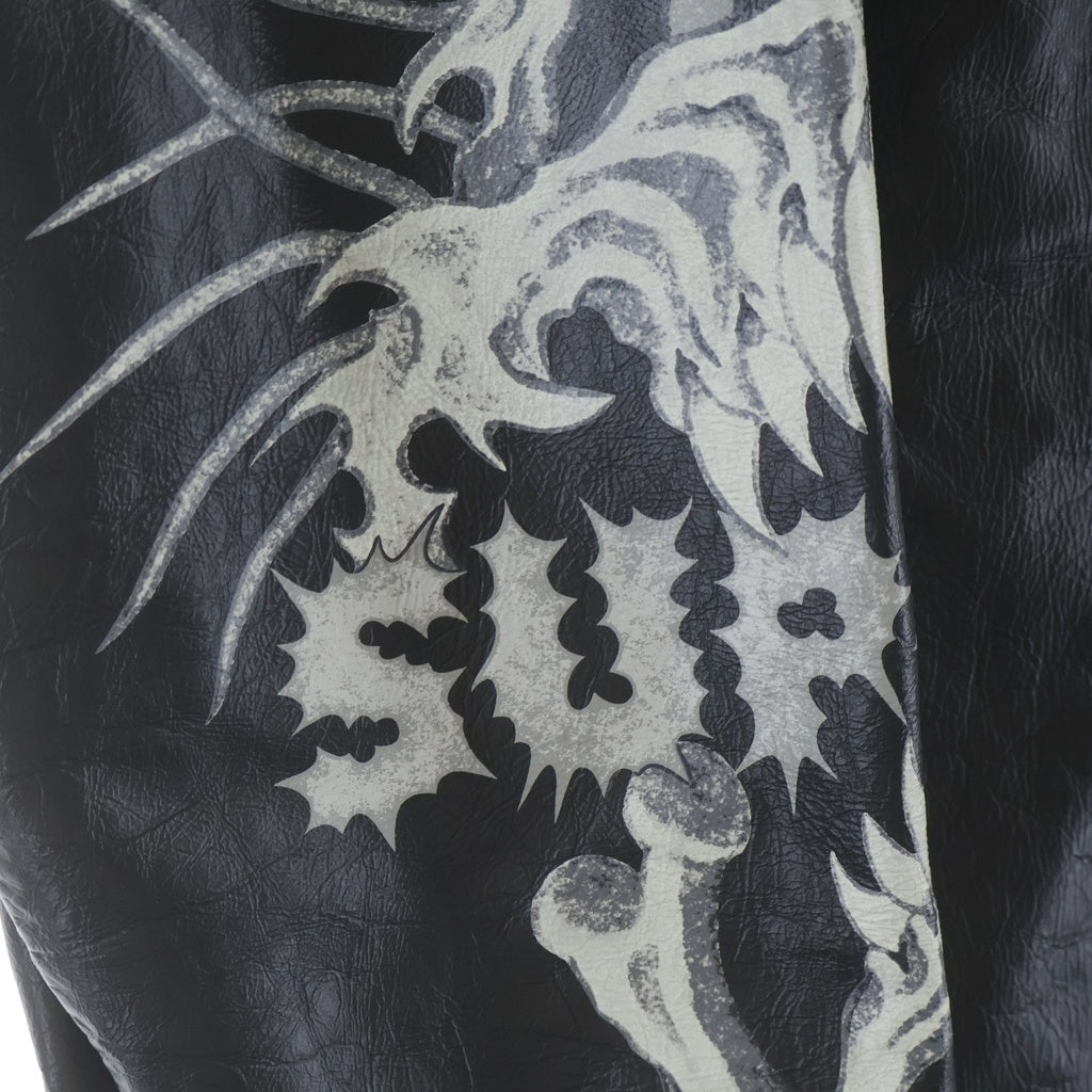 SUPREME(シュプリーム) ×Yohji Yamamoto 25AW Leather Jacket ヨウジヤマモト プリントジップアップレザージャケット ライダースシングルジャケット ブラック