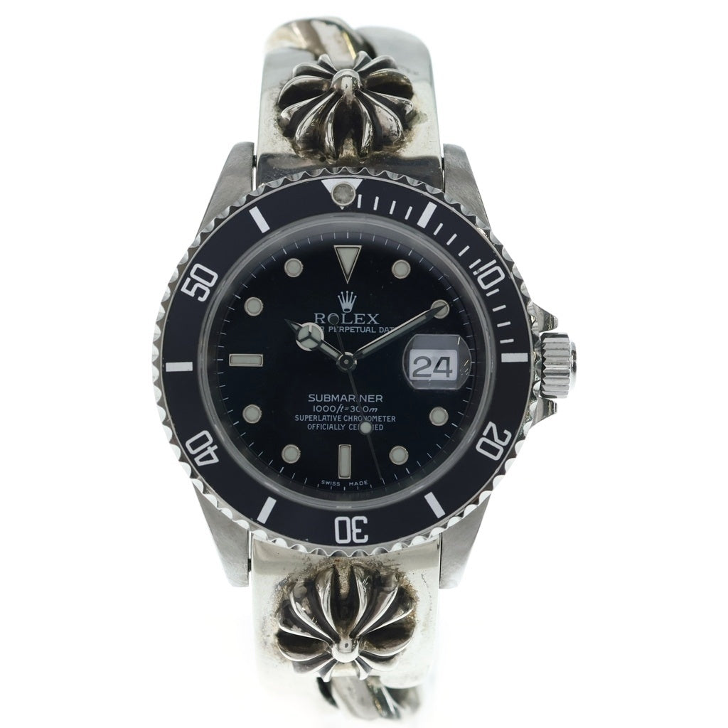 CHROME HEARTS(クロムハーツ) × ROLEX ロレックス CHクロスモチーフウォッチバンド腕時計 サブマリーナ ウォッチ 16610 シルバー