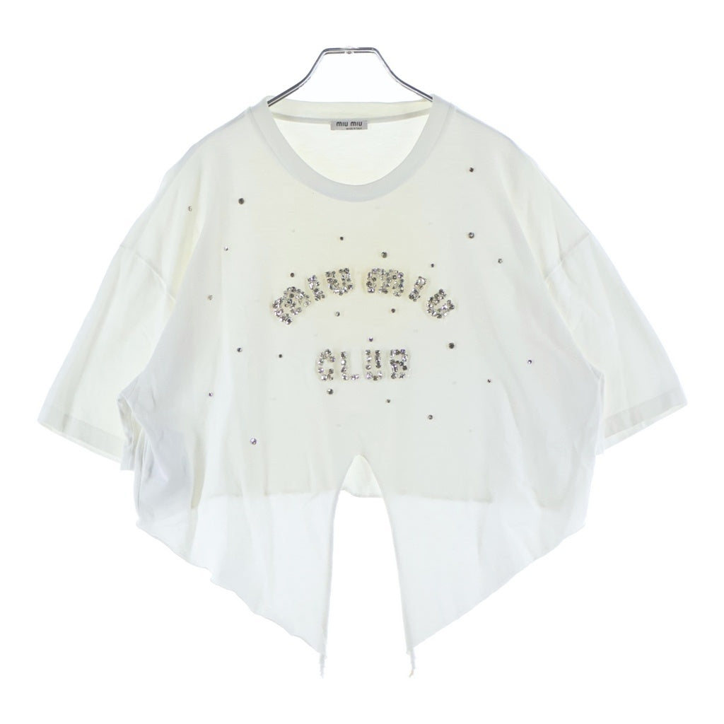 miumiu(ミュウミュウ) ラインストーン装飾 クロップドTシャツ カットソー ホワイト MJN364 100S レディース