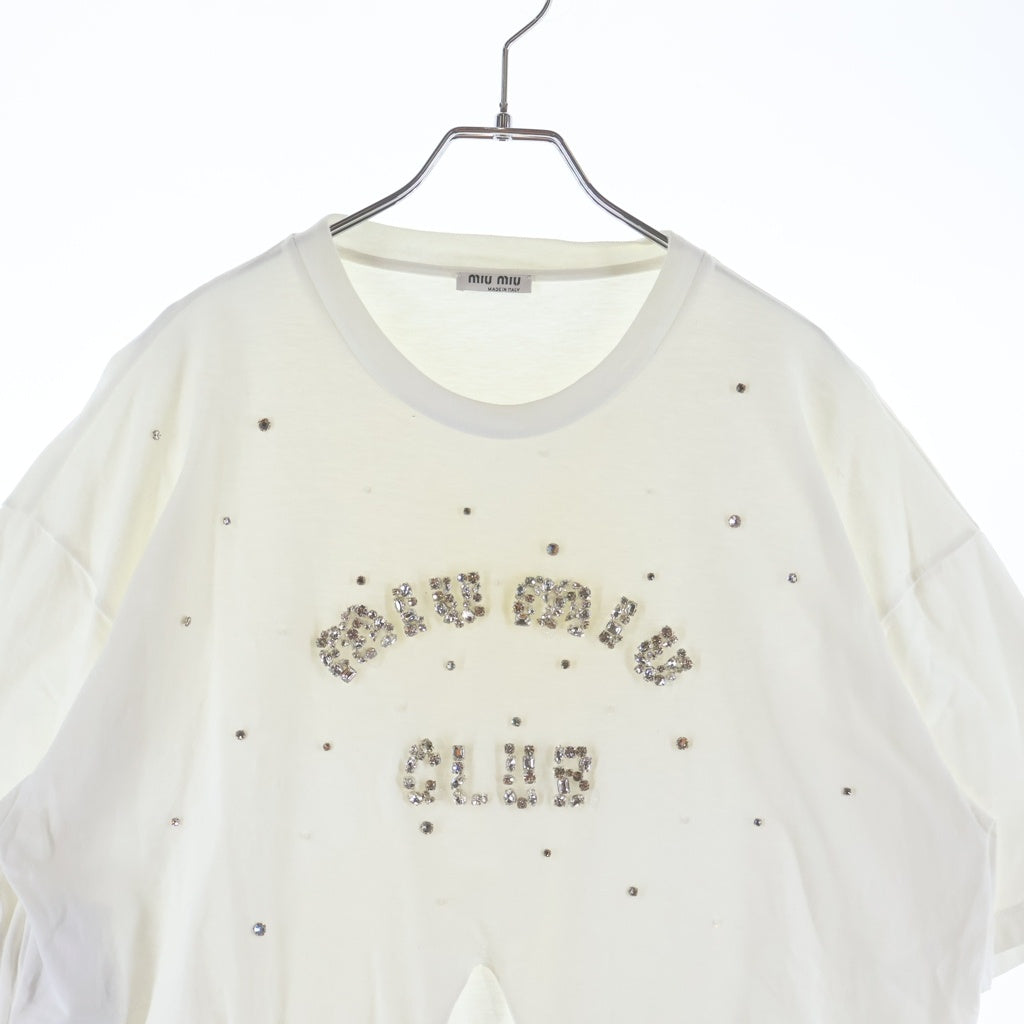 miumiu(ミュウミュウ) ラインストーン装飾 クロップドTシャツ カットソー ホワイト MJN364 100S レディース