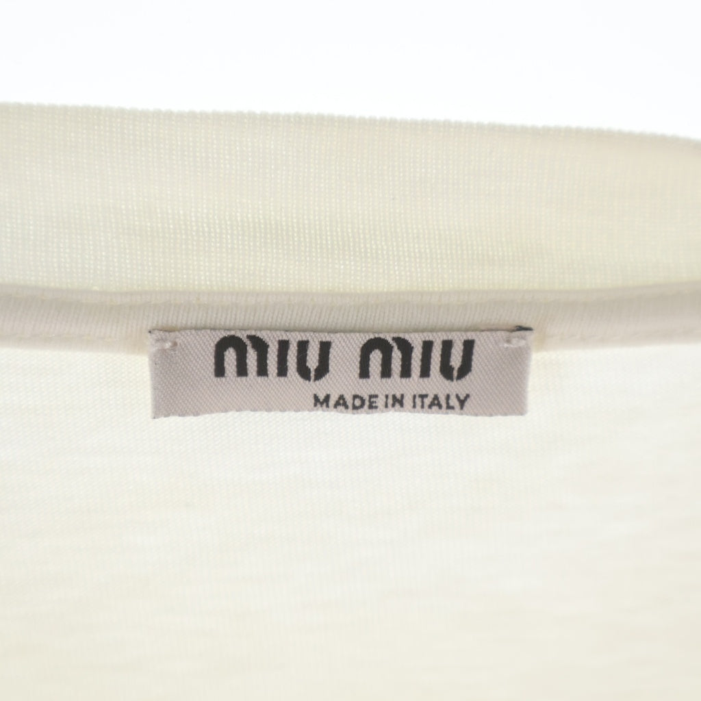 miumiu(ミュウミュウ) ラインストーン装飾 クロップドTシャツ カットソー ホワイト MJN364 100S レディース