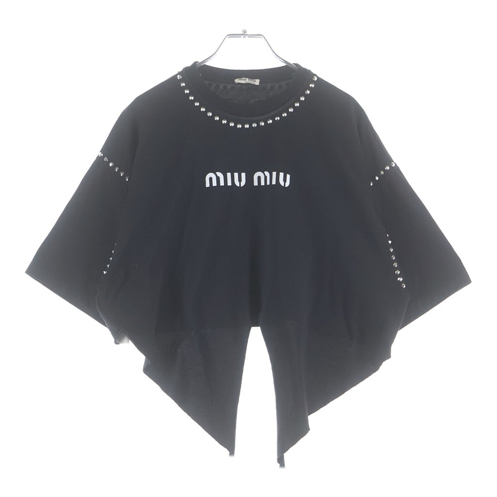miumiu(ミュウミュウ) スタッズ装飾 クロップドTシャツ カットソー ブラック MJN332 1ZVD レディース