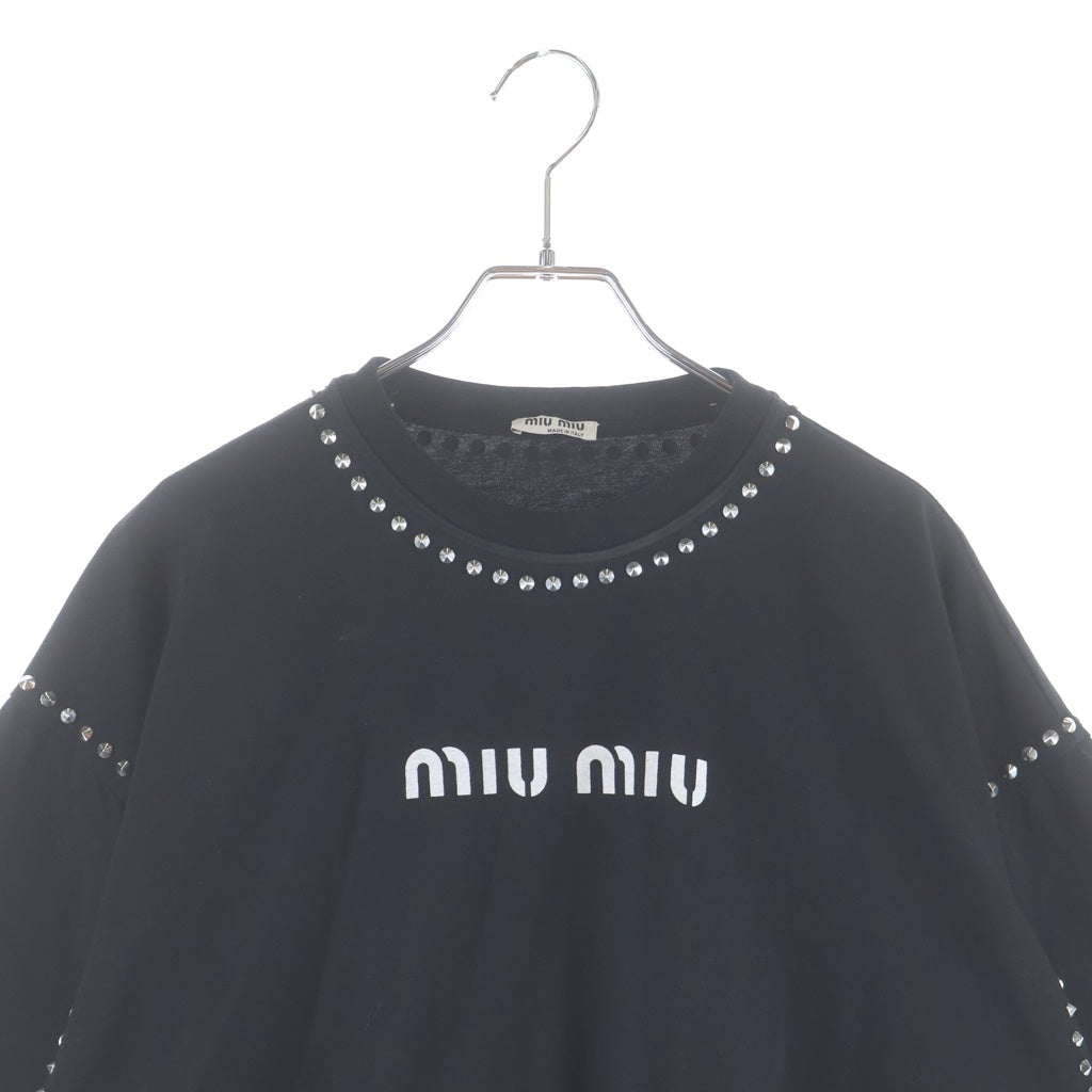 miumiu(ミュウミュウ) スタッズ装飾 クロップドTシャツ カットソー ブラック MJN332 1ZVD レディース