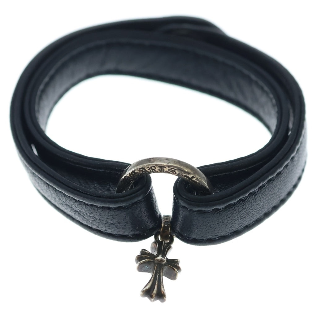 CHROME HEARTS(クロムハーツ) DOUBLE WRAP NTFL/BABY FAT ダブルラップ NTFL ベイビーファット レザーブレスレット ブラック/シルバー