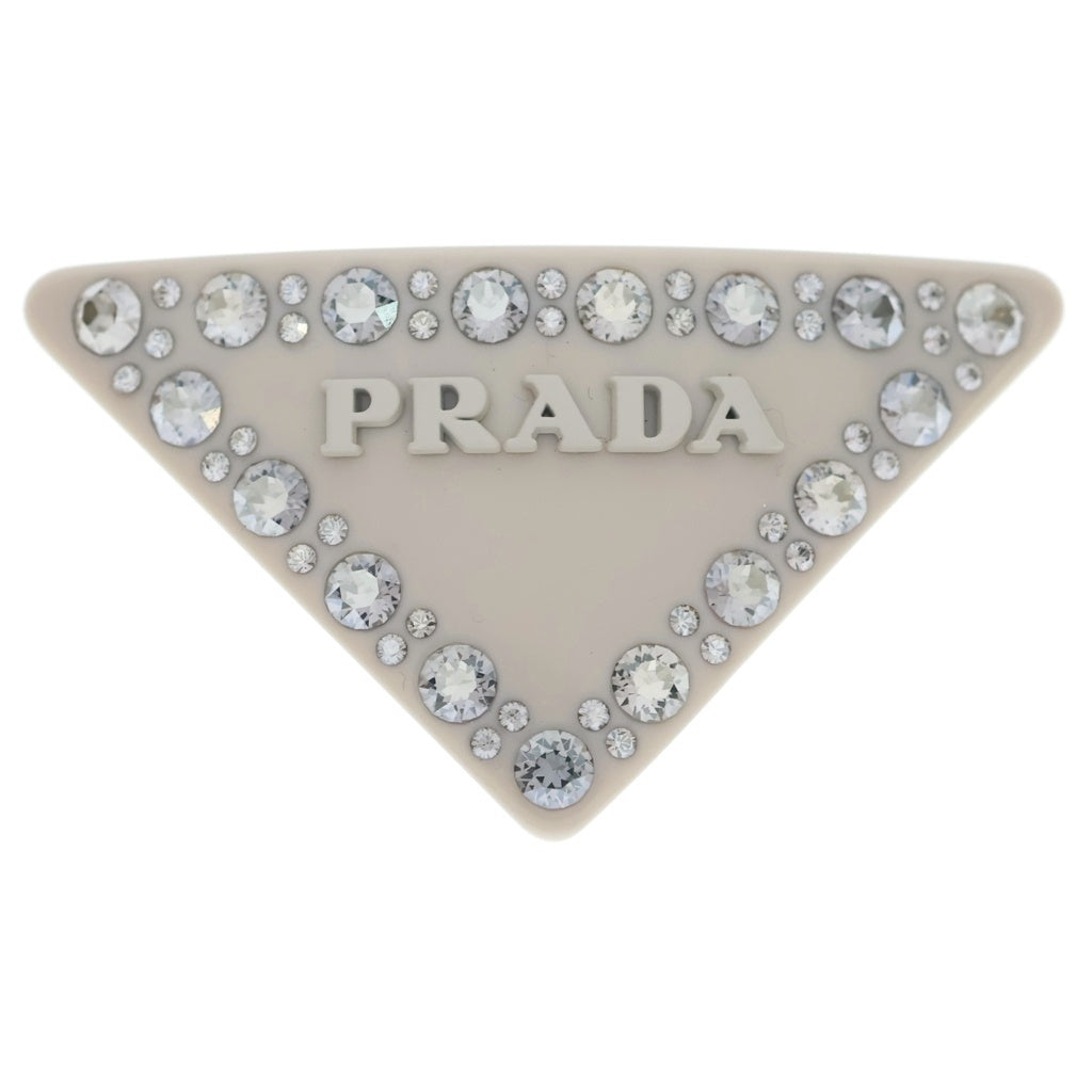 PRADA(プラダ) プレートデザイン ラインストーン ヘアクリップ ベージュ レディース
