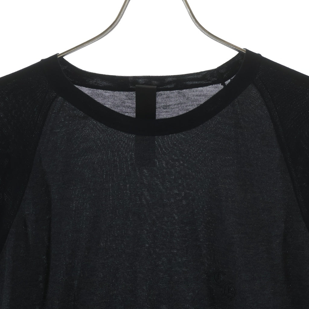 CHROME HEARTS(クロムハーツ) CHロゴ刺繍 袖セメタリークロスパッチ ラグラン 長袖Tシャツ カットソー ブラック/グレー