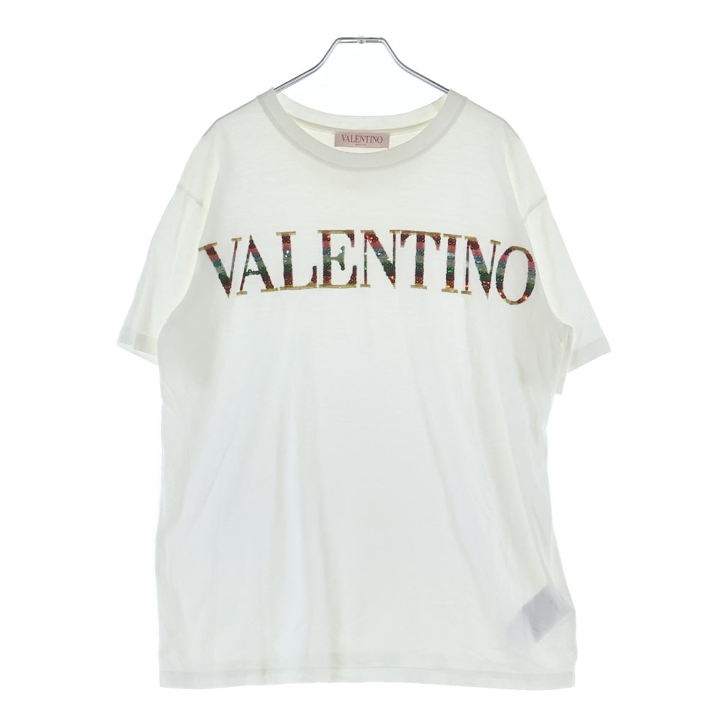 VALENTINO(ヴァレンティノ) スパンコールロゴ デザイン Tシャツ/カットソー ホワイト