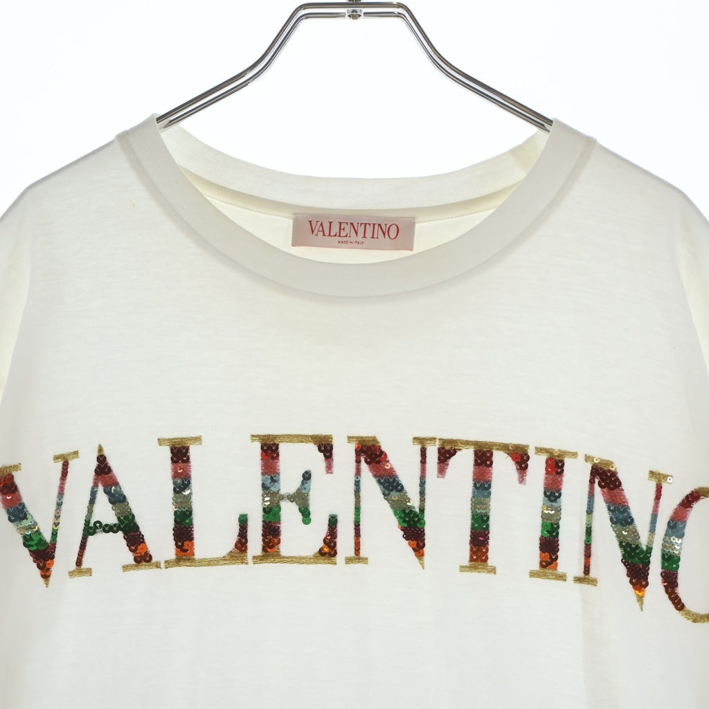 VALENTINO(ヴァレンティノ) スパンコールロゴ デザイン Tシャツ/カットソー ホワイト