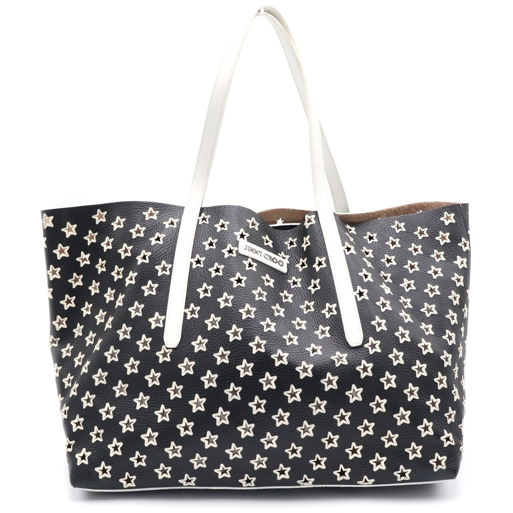 JIMMY CHOO(ジミーチュウ) ピムリコ スターデザイン トートバッグ レザーハンドバック ブラック/ホワイト レディース