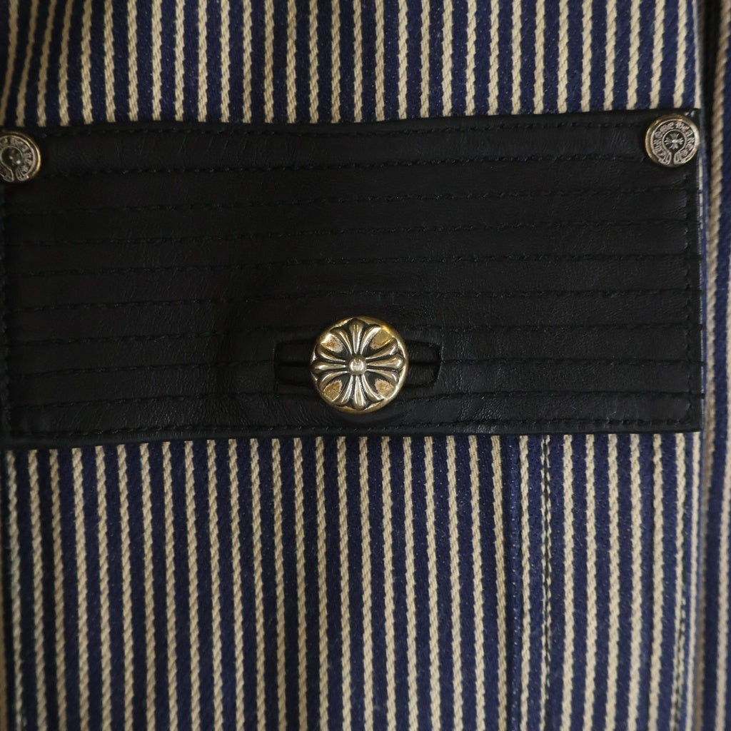 CHROME HEARTS(クロムハーツ) SOAP ON A ROPE ソープオンアロープ レザー切替 CHロゴプリント ストライプ ジャケット ベージュ/インディゴ/ブラック