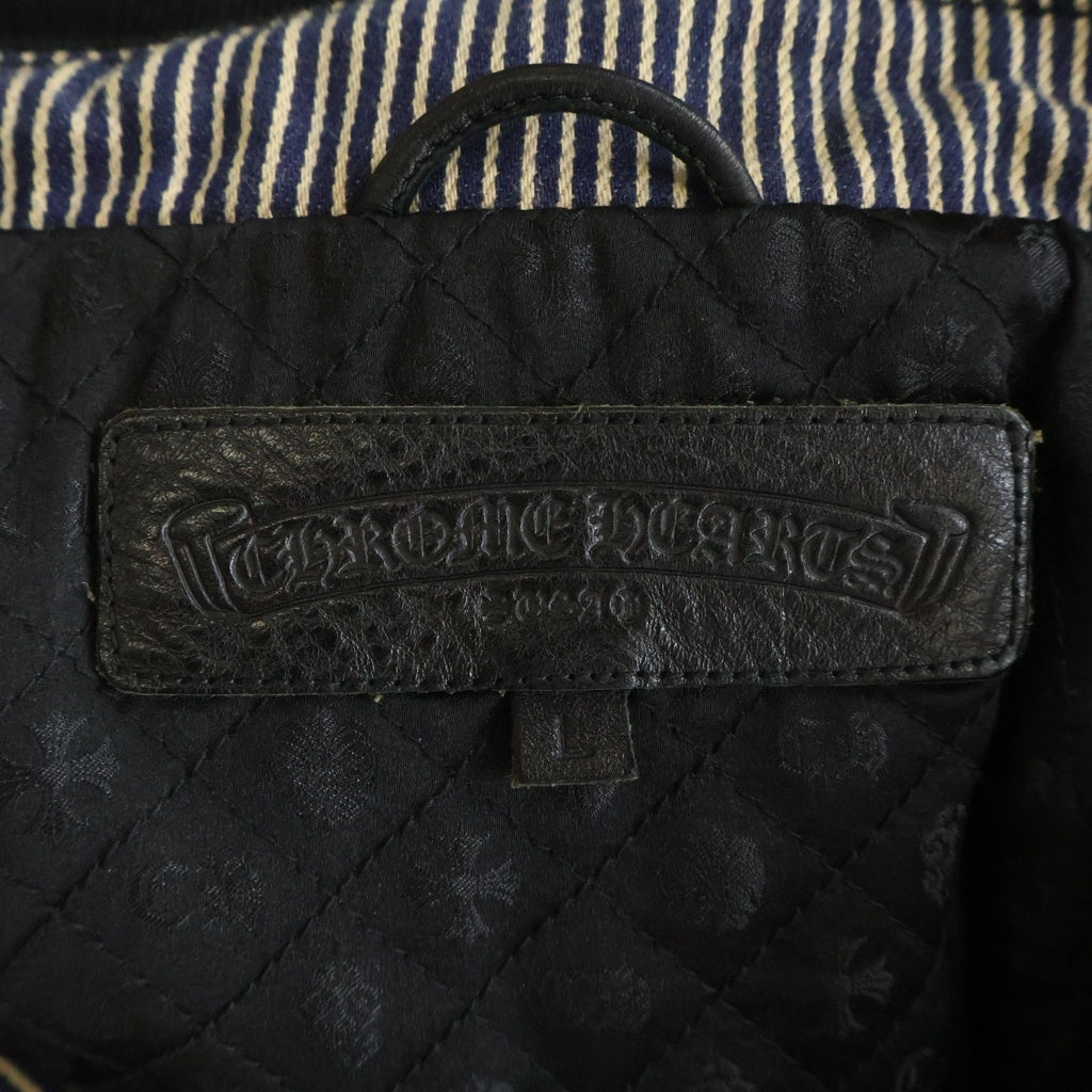 CHROME HEARTS(クロムハーツ) SOAP ON A ROPE ソープオンアロープ レザー切替 CHロゴプリント ストライプ ジャケット ベージュ/インディゴ/ブラック