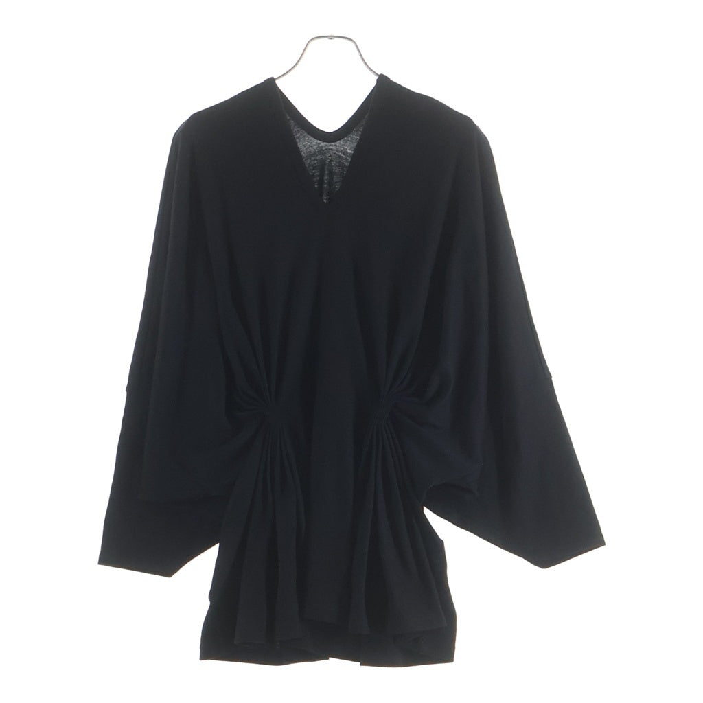 LIMI feu(リミフゥ) TUCK V NECK T-SHIRT 半袖Tシャツ カットソー ブラック LO-T25-139 レディース
