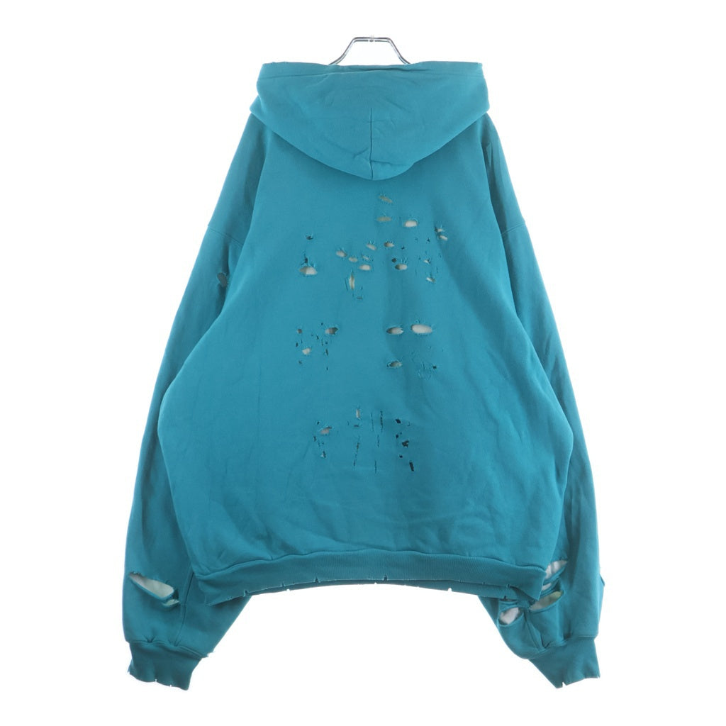 BALENCIAGA(バレンシアガ) 21SS デストロイ加工ロゴミディアムフリースプルオーバーパーカー グリーン 659403 TKVB6