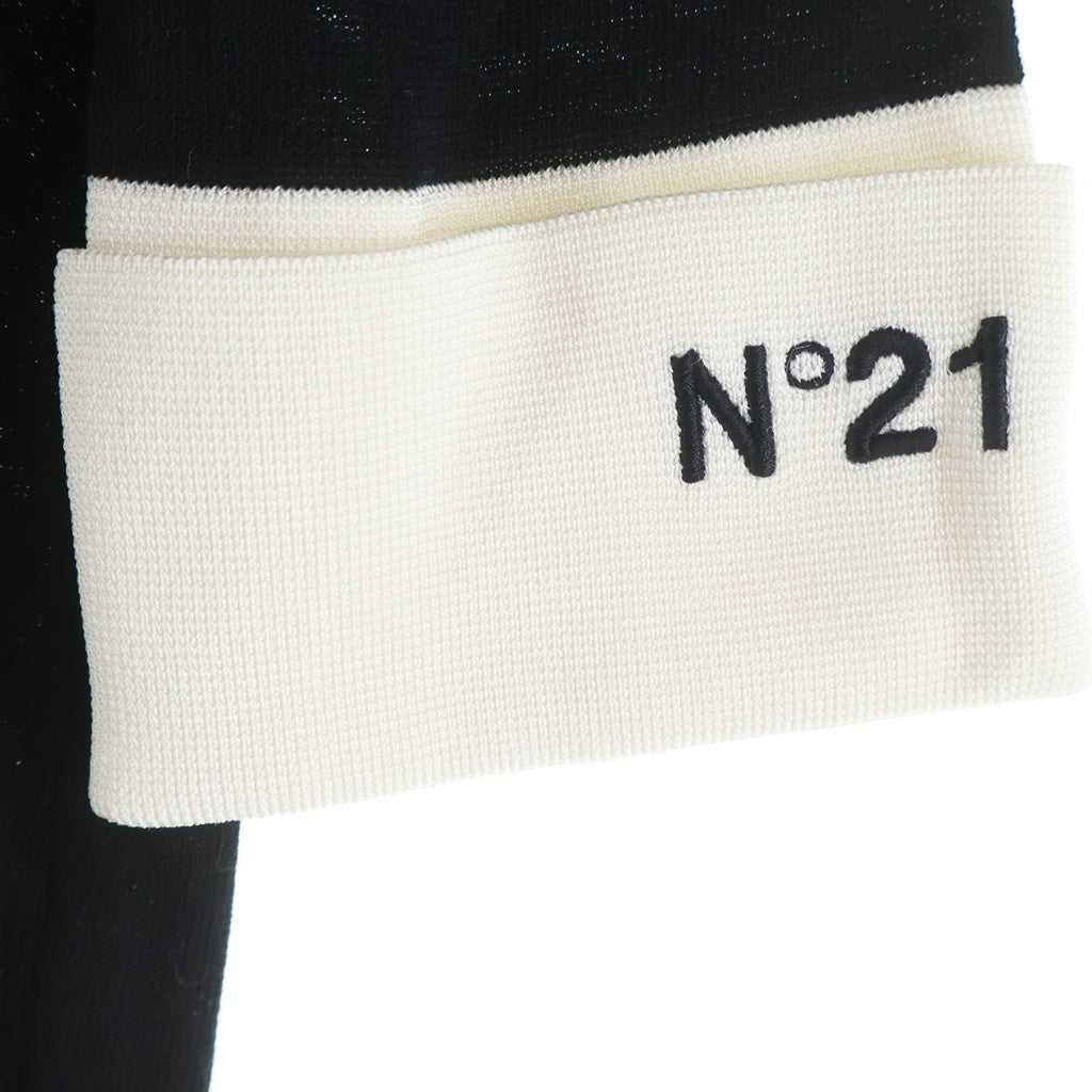 N21 numero ventuno(ヌメロ ヴェントゥーノ) 袖ロゴ クルーネック コットンニット セーター 半袖 38 ブラック/ホワイト 黒 白 20S-A024-7615 レディース