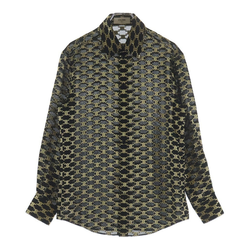 CELINE(セリーヌ) Loose jacquard silk shirt トリオンフ総柄 ルーズ ジャガード シルク長袖シャツ ブラック/ゴールド 2C008805F