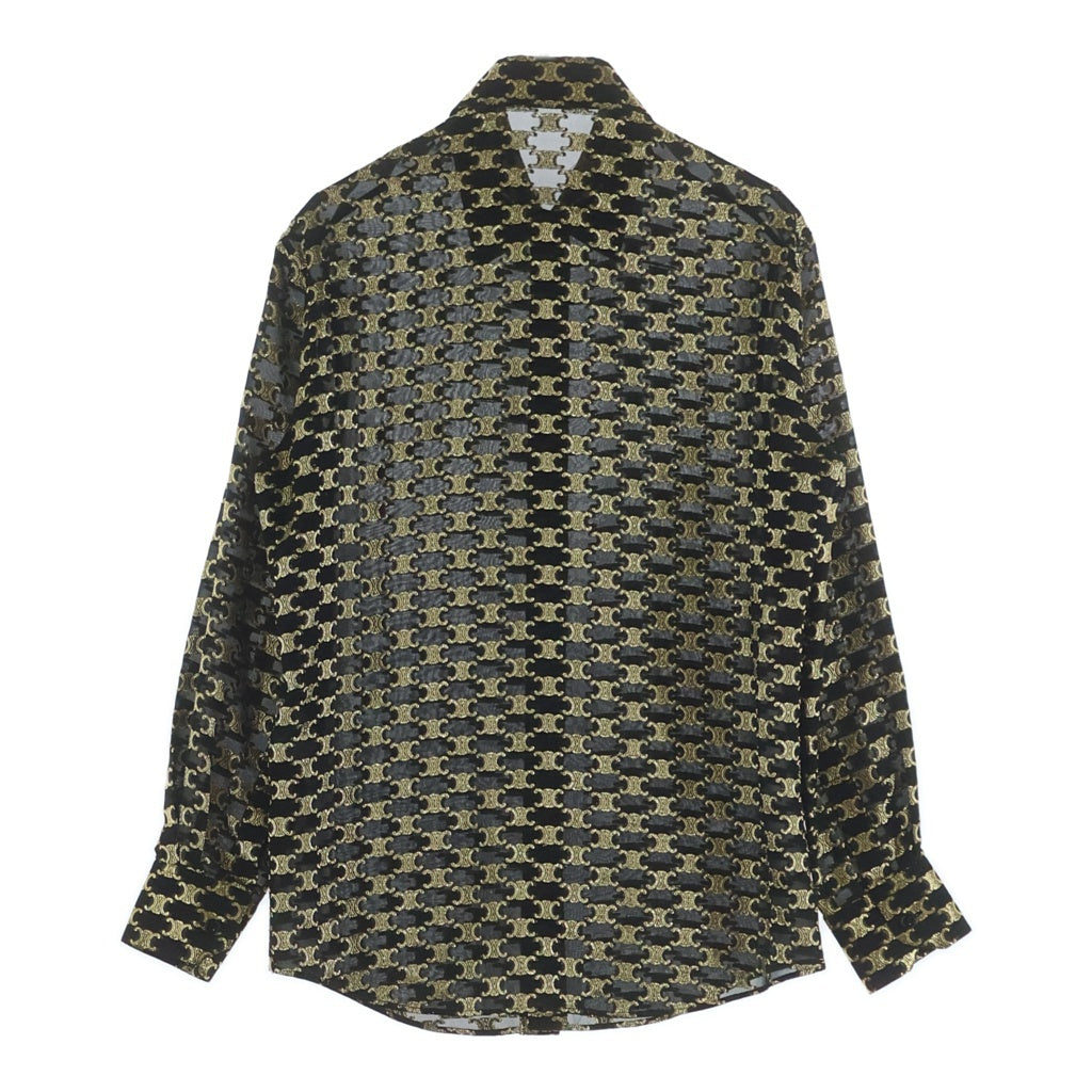 CELINE(セリーヌ) Loose jacquard silk shirt トリオンフ総柄 ルーズ ジャガード シルク長袖シャツ ブラック/ゴールド 2C008805F