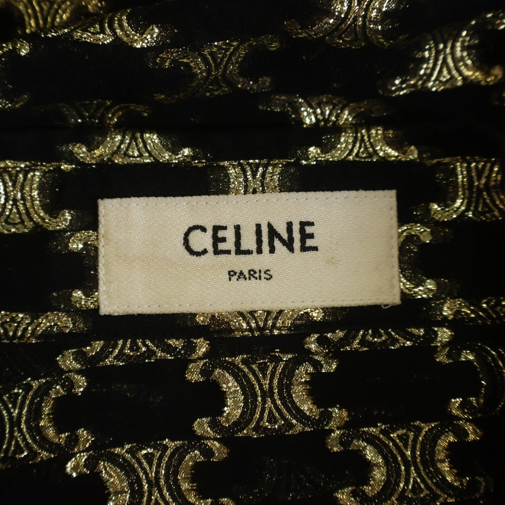 CELINE(セリーヌ) Loose jacquard silk shirt トリオンフ総柄 ルーズ ジャガード シルク長袖シャツ ブラック/ゴールド 2C008805F