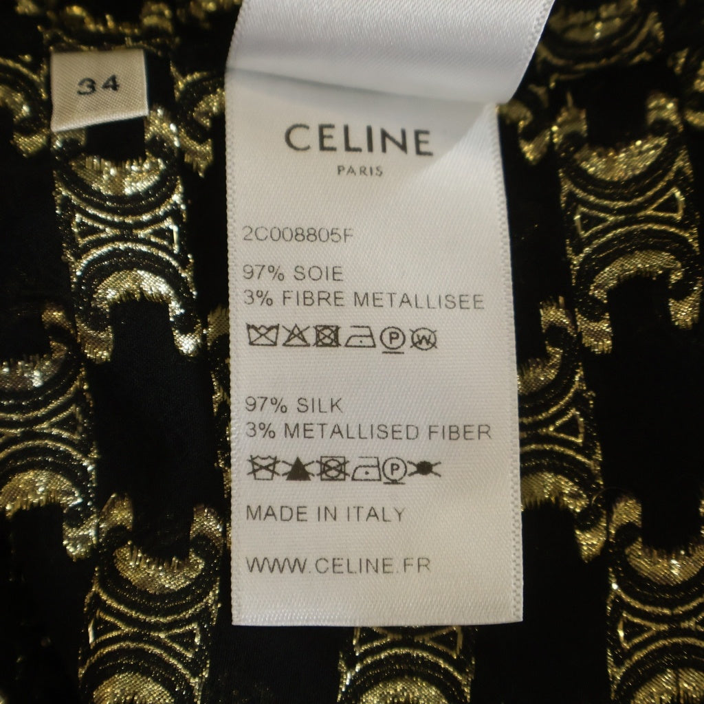 CELINE(セリーヌ) Loose jacquard silk shirt トリオンフ総柄 ルーズ ジャガード シルク長袖シャツ ブラック/ゴールド 2C008805F