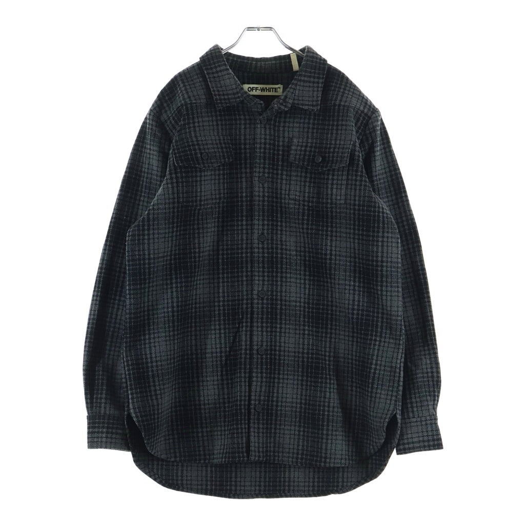 OFF-WHITE(オフホワイト) バックプリント タータンチェックネルシャツ グレー