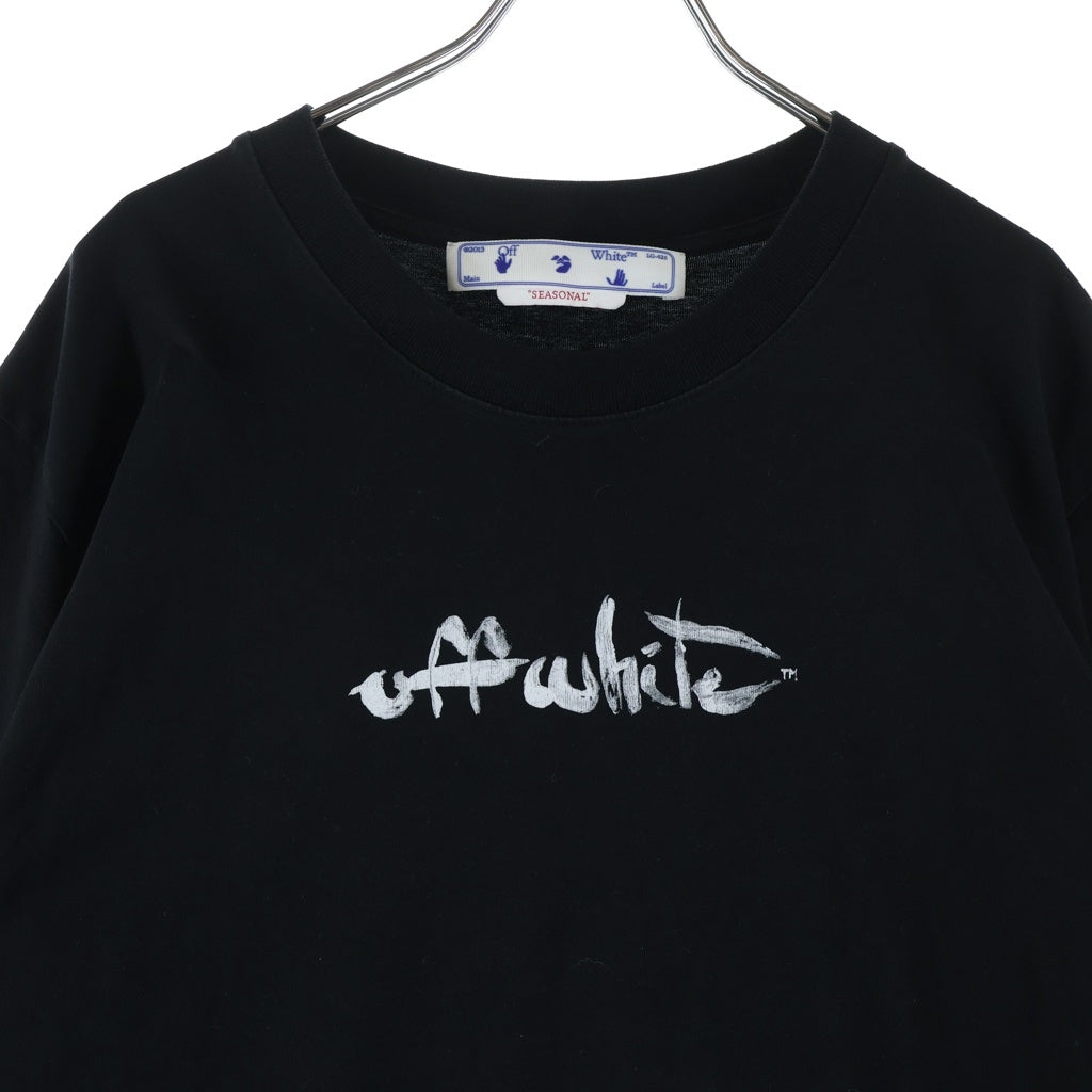 OFF-WHITE(オフホワイト) PURPLE PAINT ARROWS LOGO パープルペイント アローズロゴクルーネック半袖カットソーTシャツ ブラック OMAA027F22JER009