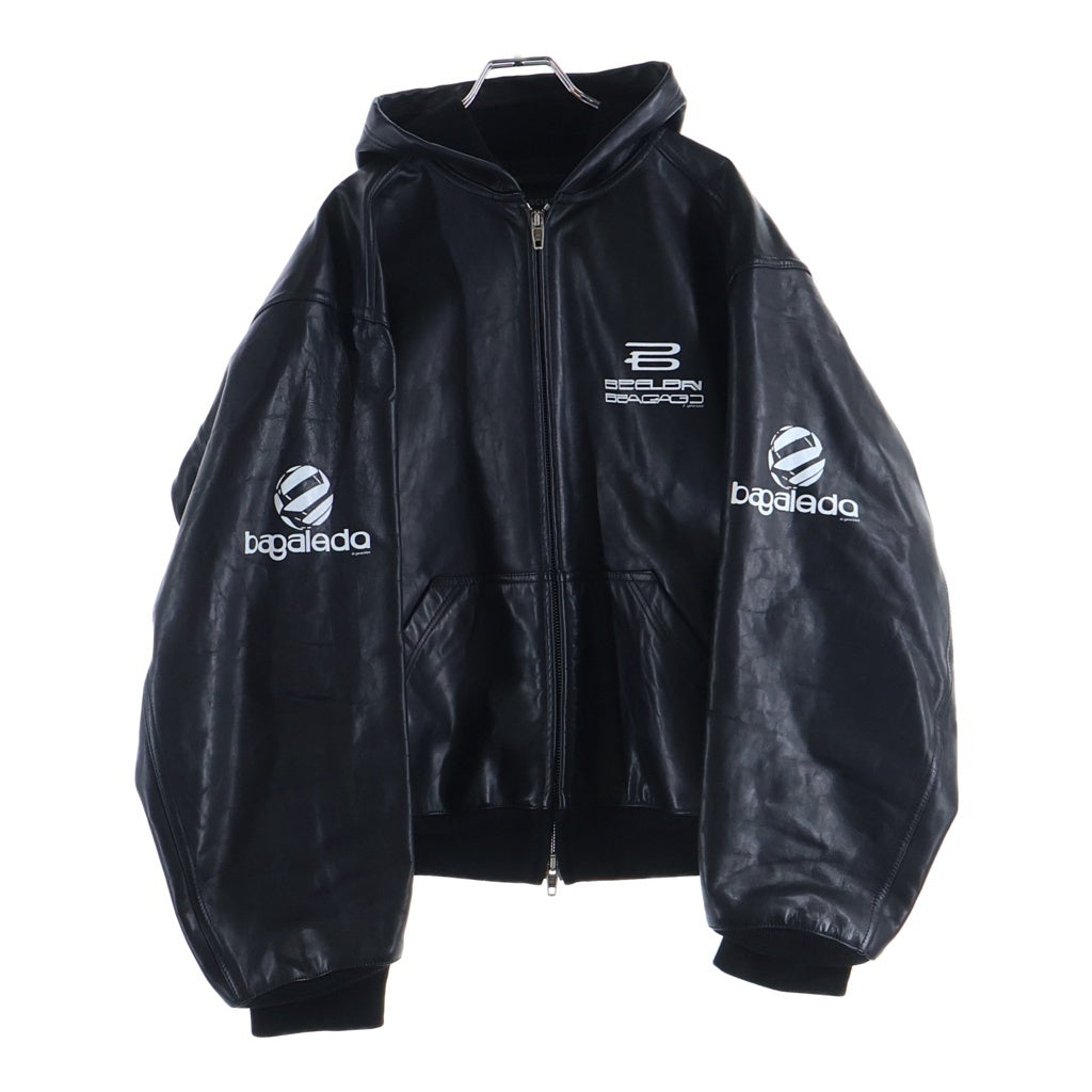 BALENCIAGA(バレンシアガ) 24AW LINED ZIP-UP HOODIE JACKET フロントロゴプリント ジップアップ レザーフーデットジャケット ブラック 790311 TQS15