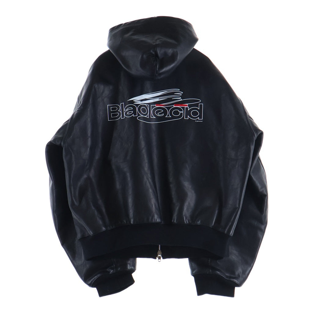 BALENCIAGA(バレンシアガ) 24AW LINED ZIP-UP HOODIE JACKET フロントロゴプリント ジップアップ レザーフーデットジャケット ブラック 790311 TQS15