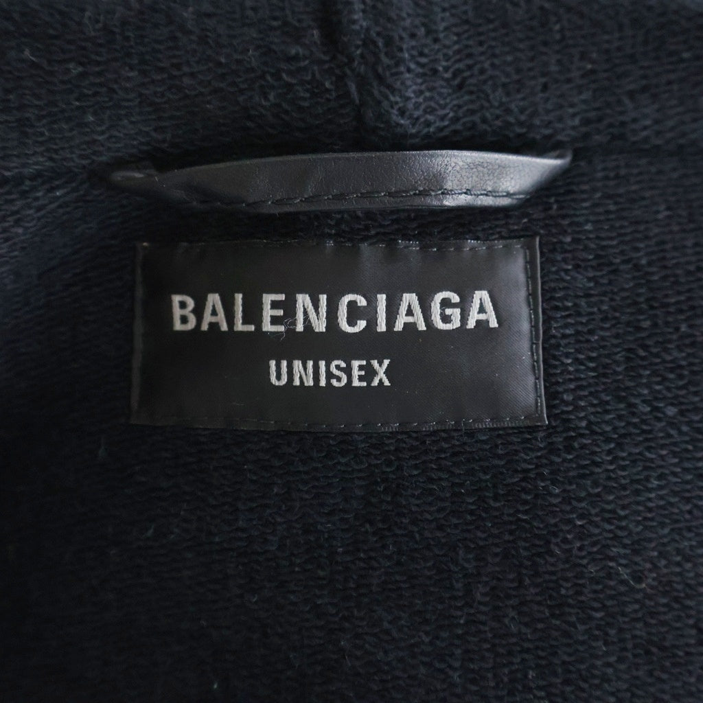 BALENCIAGA(バレンシアガ) 24AW LINED ZIP-UP HOODIE JACKET フロントロゴプリント ジップアップ レザーフーデットジャケット ブラック 790311 TQS15