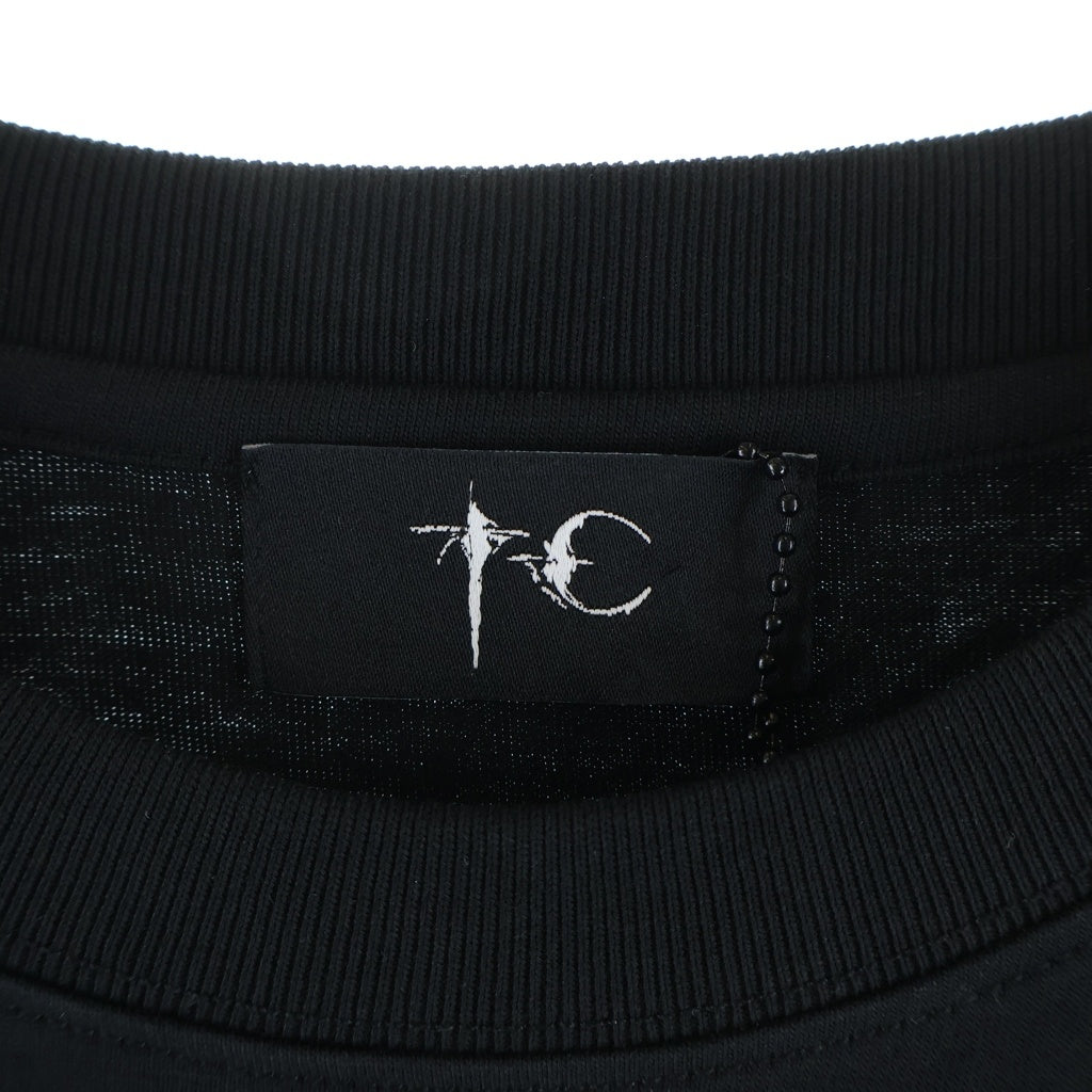 THUG CLUB(サグクラブ) TC BASIC LONG SLEEVE フロントロゴスタッズ クルーネック長袖カットソーTシャツ ブラック TC24TS0803