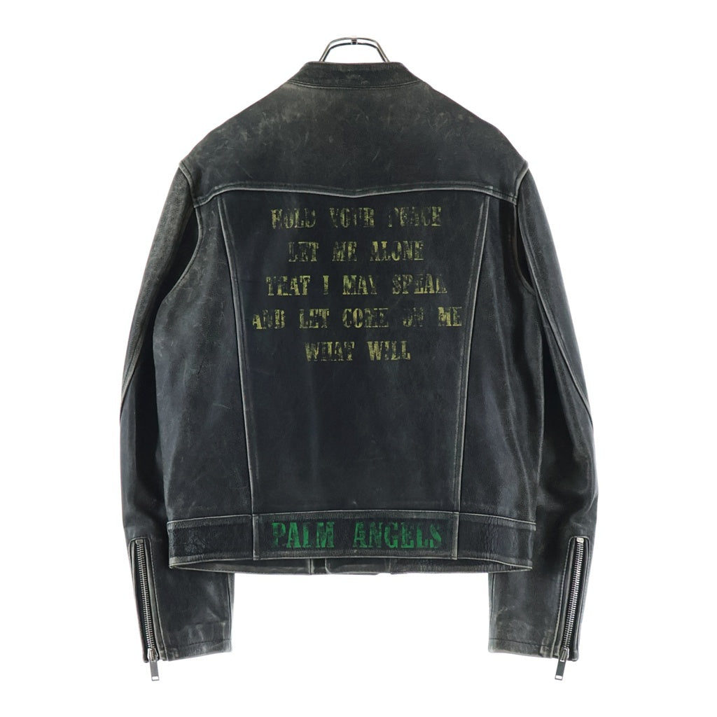 Palm Angels(パームエンジェルス) ヴィンテージ加工 バックプリントジップアップレザージャケット ブラック