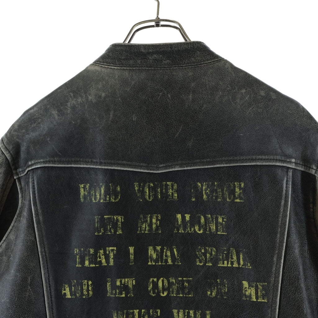 Palm Angels(パームエンジェルス) ヴィンテージ加工 バックプリントジップアップレザージャケット ブラック