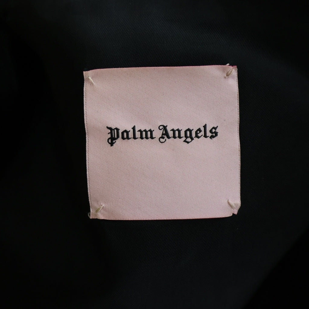 Palm Angels(パームエンジェルス) ヴィンテージ加工 バックプリントジップアップレザージャケット ブラック