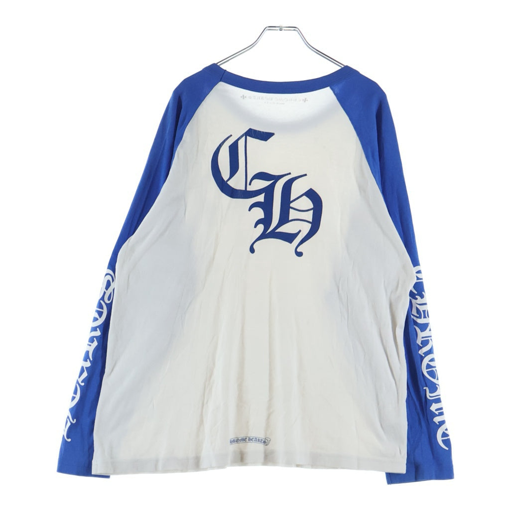 CHROME HEARTS(クロムハーツ) Raglan Sleeve Tee バックCHプリント ラグランスリーブ 長袖Tシャツ カットソー ロンT ブルー/ホワイト