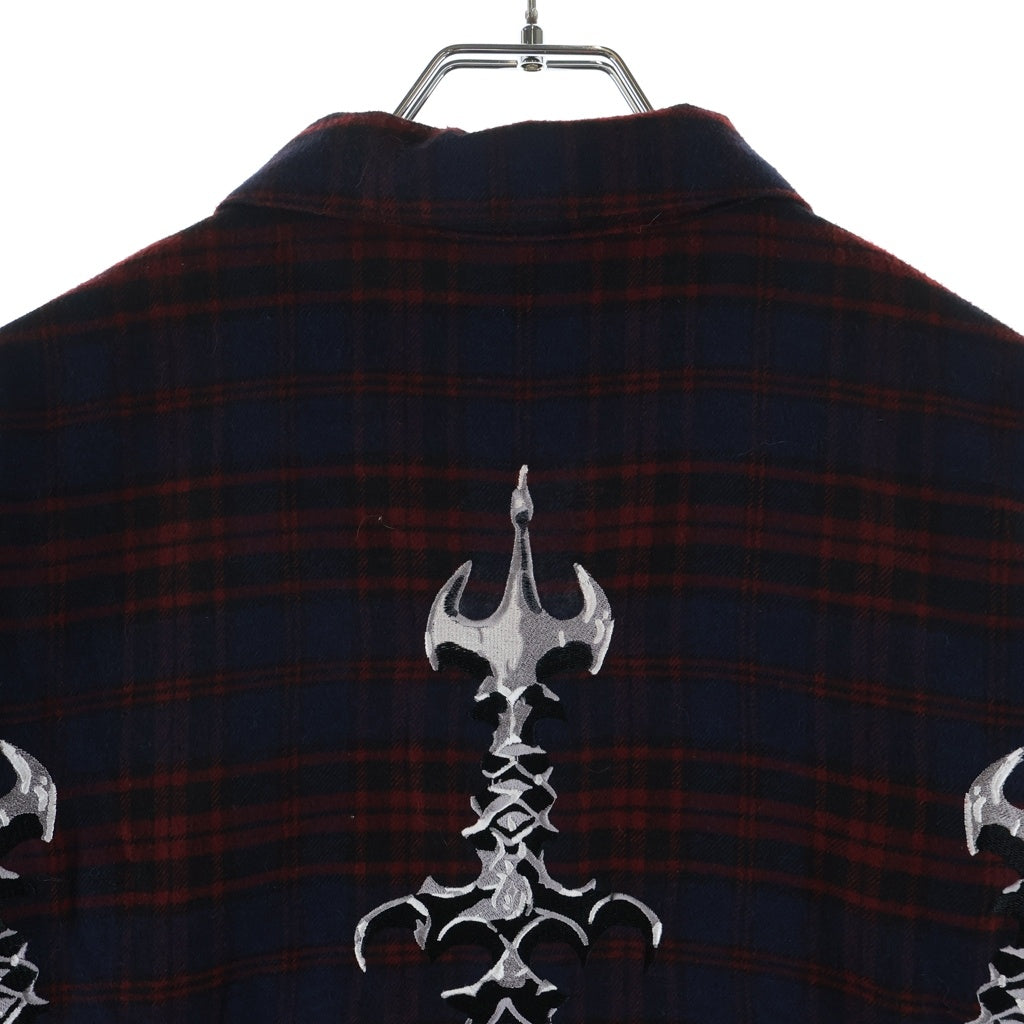 THUG CLUB(サグクラブ) 24AW Arab Sword Flannel Shirt アラブソード 袖 バック刺繍 ロゴプレート チェック総柄 フランネル スナップボタン 長袖シャツ TC24SH2003