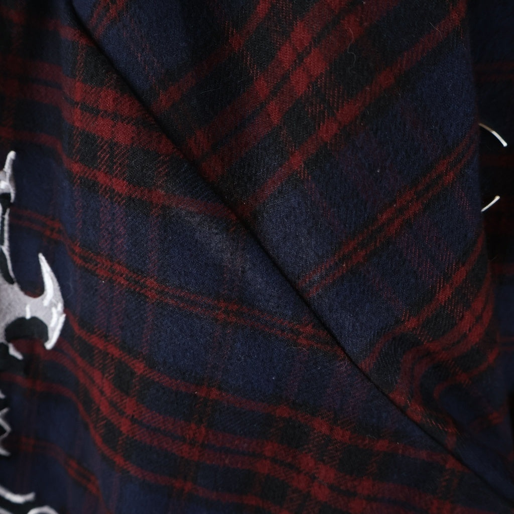 THUG CLUB(サグクラブ) 24AW Arab Sword Flannel Shirt アラブソード 袖 バック刺繍 ロゴプレート チェック総柄 フランネル スナップボタン 長袖シャツ TC24SH2003