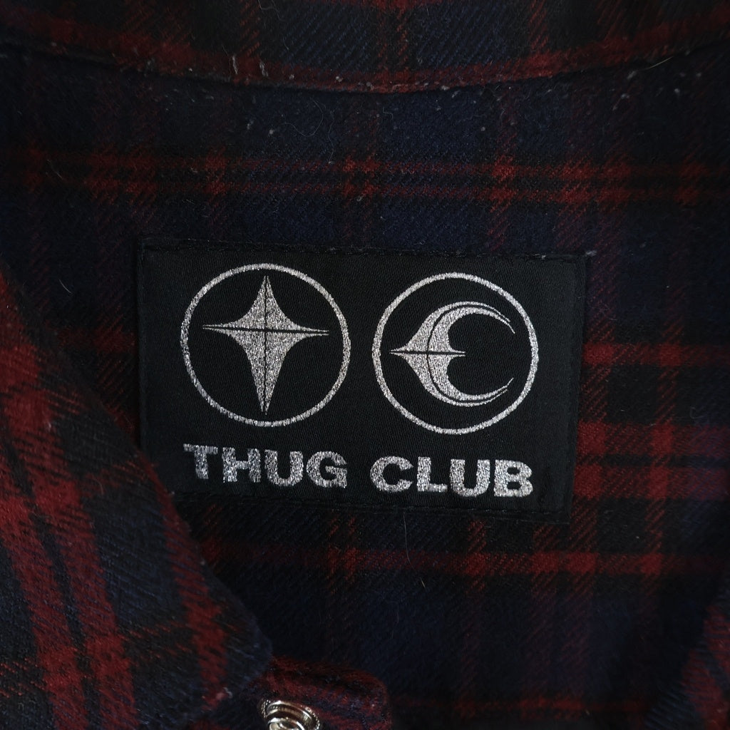 THUG CLUB(サグクラブ) 24AW Arab Sword Flannel Shirt アラブソード 袖 バック刺繍 ロゴプレート チェック総柄 フランネル スナップボタン 長袖シャツ TC24SH2003