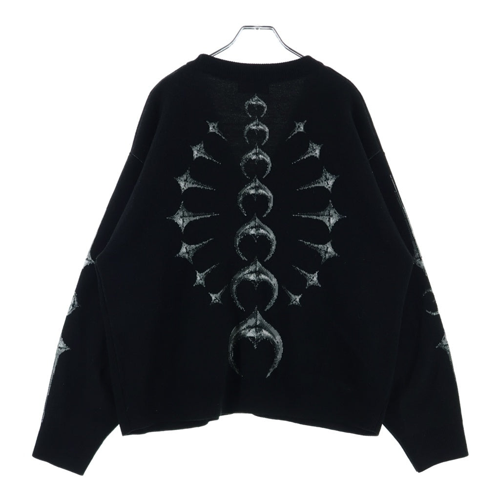 THUG CLUB(サグクラブ) 25AW TC BONE KNIT CARDIGAN フロントロゴスタッズ ボタンアップニットカーディガン ブラック TC25KN2101