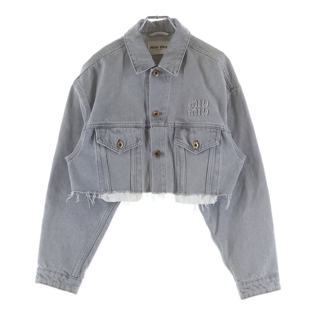 miumiu(ミュウミュウ) 23SS フロントロゴ ボタンアップ クロップドデニムジャケット レディース グレー
