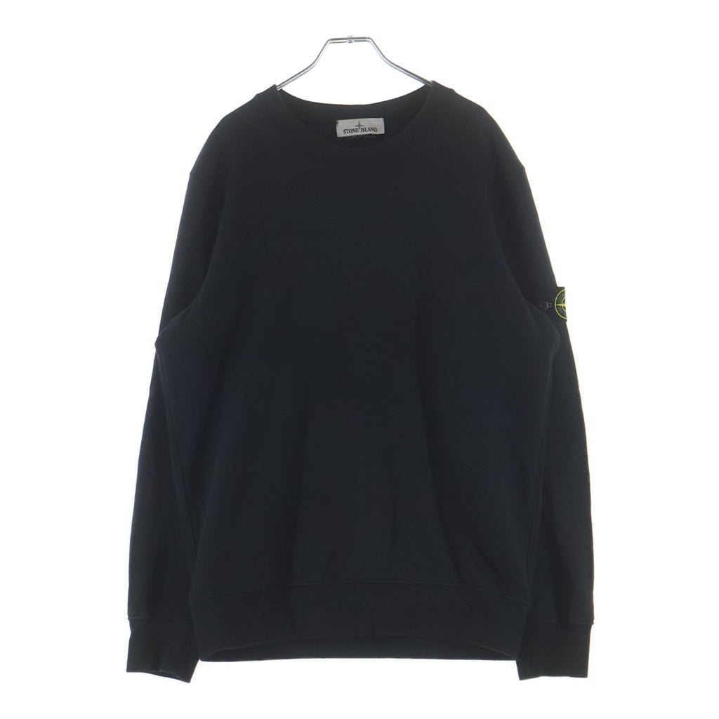 STONE ISLAND(ストーンアイランド) ガーメントダイ ブラッシュコットン コンパスロゴワッペン クルーネックスウェットシャツ トレーナー ブラック 771563020