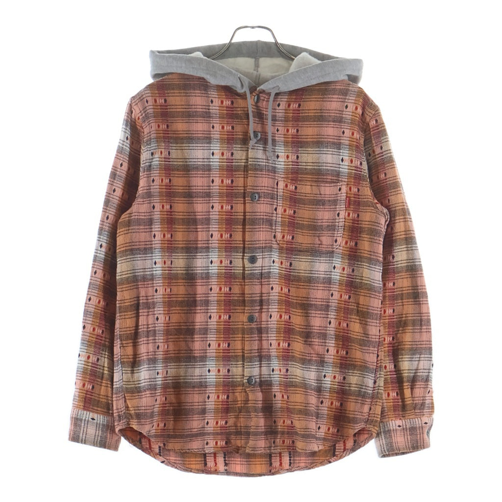 SUPREME(シュプリーム) 18AW Hooded Jacquard Flannel Shirt フード付きチェックシャツ フランネル長袖シャツ オレンジ/グレー
