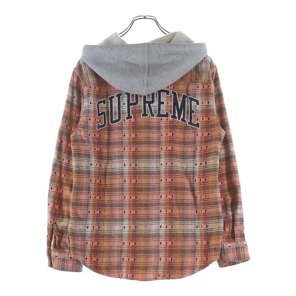SUPREME(シュプリーム) 18AW Hooded Jacquard Flannel Shirt フード付きチェックシャツ フランネル長袖シャツ オレンジ/グレー