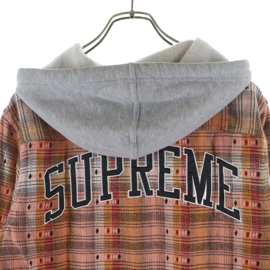 SUPREME(シュプリーム) 18AW Hooded Jacquard Flannel Shirt フード付きチェックシャツ フランネル長袖シャツ オレンジ/グレー