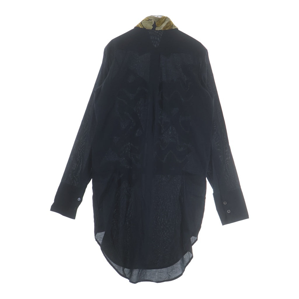 ANN DEMEULEMEESTER(アンドゥムルメステール) 07SS 刺繍入りロングシャツ 長袖シャツ ブラック/イエロー