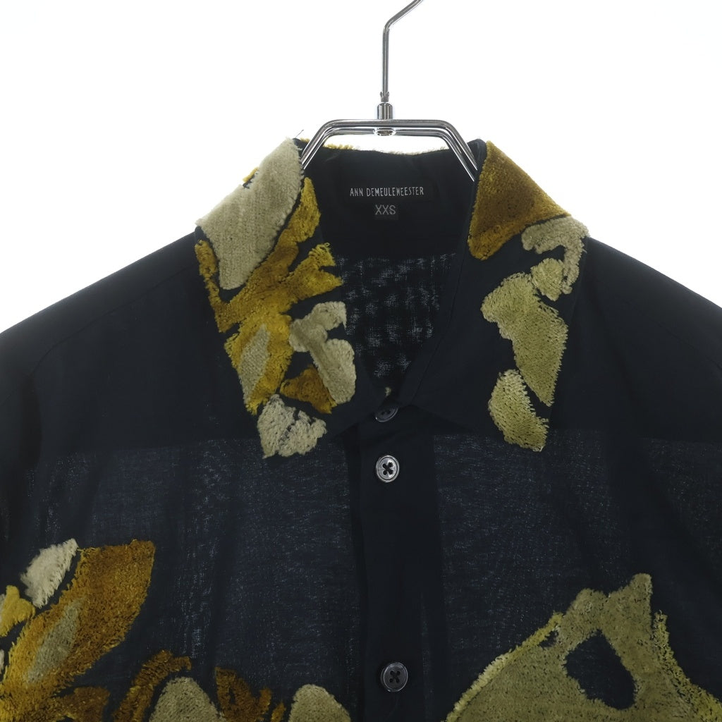ANN DEMEULEMEESTER(アンドゥムルメステール) 07SS 刺繍入りロングシャツ 長袖シャツ ブラック/イエロー