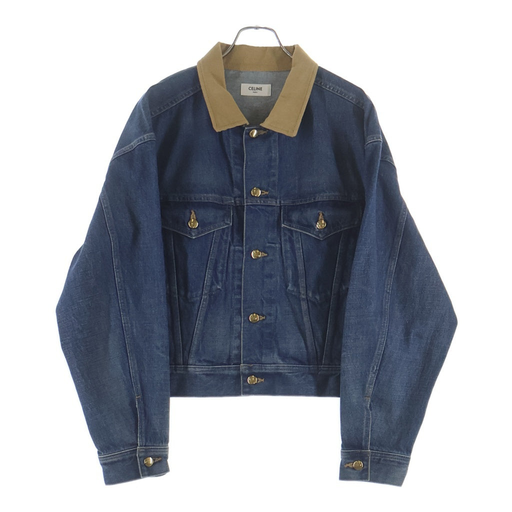 CELINE(セリーヌ) TRUCKER JACKET バックロゴ トリオンフボタン 襟コーデュロイ デニムジャケット インディゴ