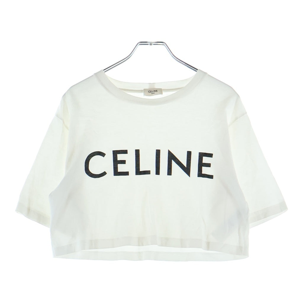 CELINE(セリーヌ) フロントNEロゴ クルーネック クロップド半袖カットソーTシャツ ホワイト レディース 2X761671Q.01EA