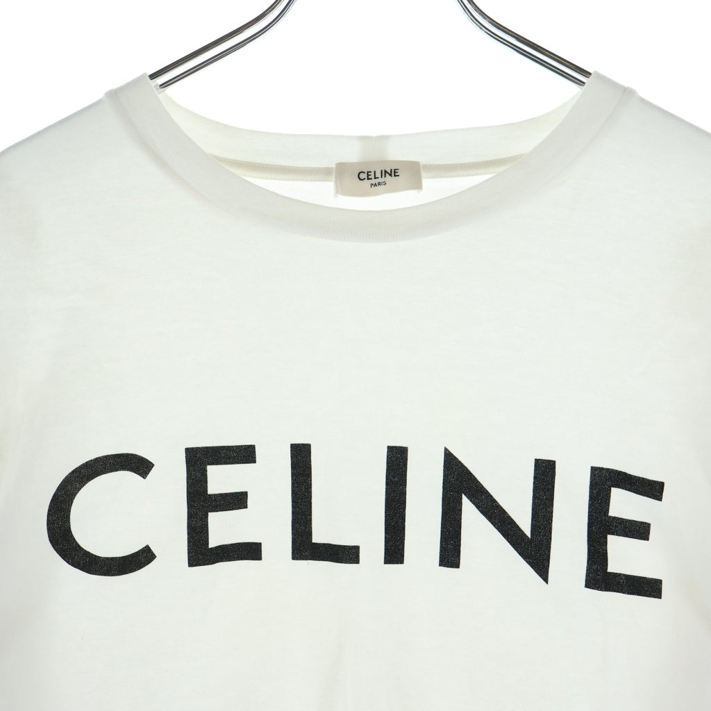 CELINE(セリーヌ) フロントNEロゴ クルーネック クロップド半袖カットソーTシャツ ホワイト レディース 2X761671Q.01EA