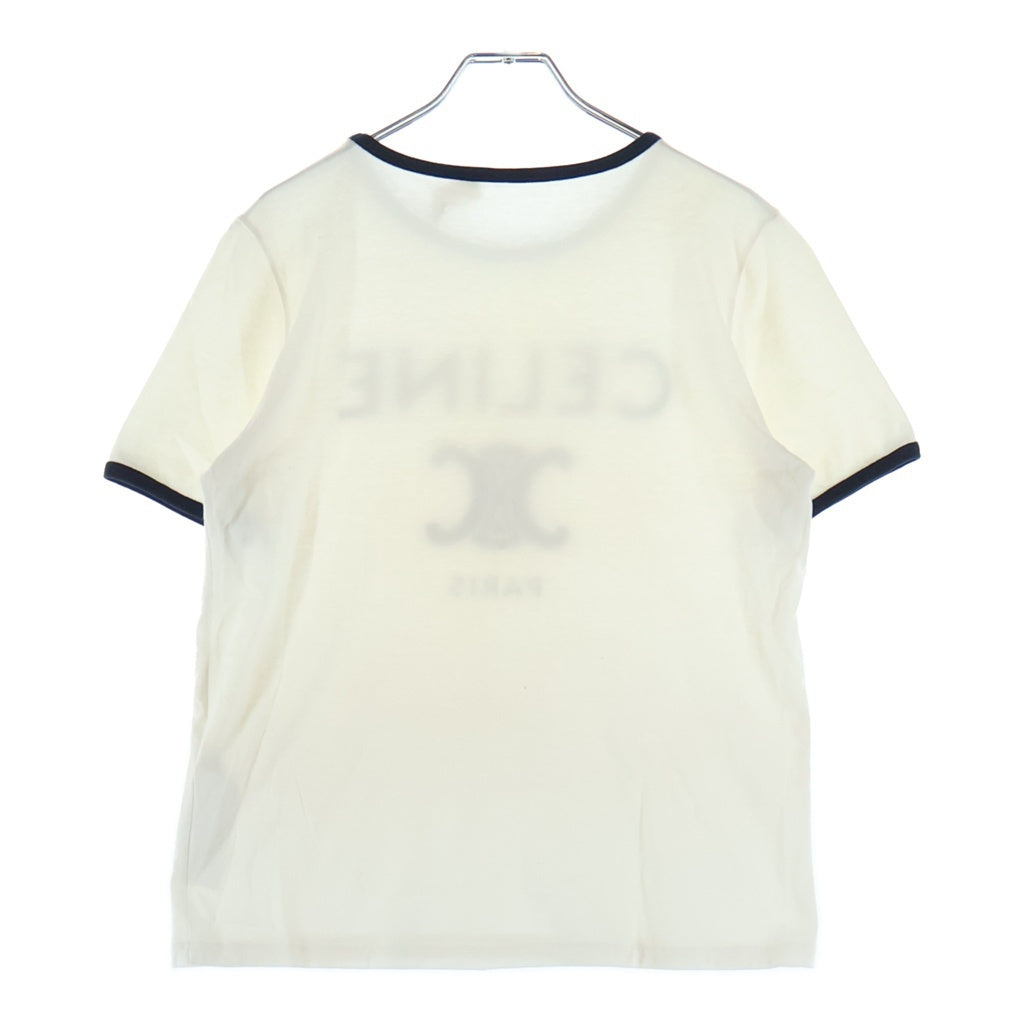 CELINE(セリーヌ) フロントトリンオフロゴ クルーネック半袖カットソーTシャツ ホワイト レディース 2X872671Q