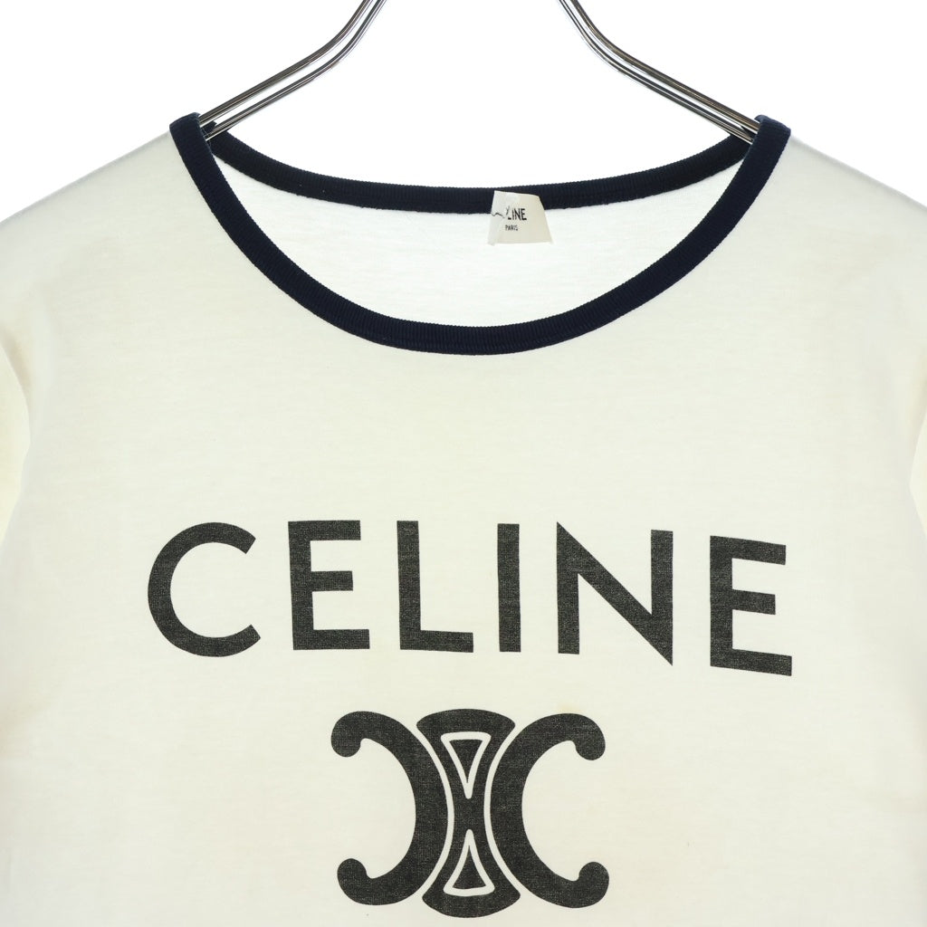 CELINE(セリーヌ) フロントトリンオフロゴ クルーネック半袖カットソーTシャツ ホワイト レディース 2X872671Q